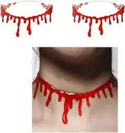 [yaozeio] Dripping Blood Choker Halloween Necklace for Women Vampire Costume Accessories Halloween Party Favors for Adults Teens 2Pcs Slit Throat Bloody Choker Necklace for Girls