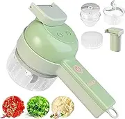 4 in 1 Portable Electric Vegetable Cutter Set,Wireless Food Processor Electric Food Chopper for Garlic Chili Pepper Onion Ginger Celery Meat with Brush (4 in 1 Green)