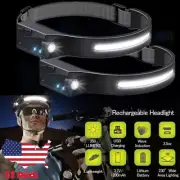 2 PACK COB+LED Headlamp Headlight Torch Flashlight Work Light Bar Head Band Lamp