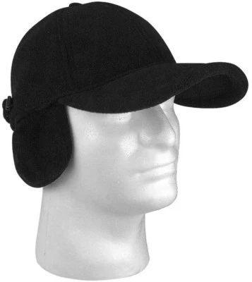 Black Polar Fleece Low Profile Winter Cap With Earflaps