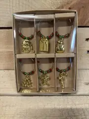 Christmas Wine Glass Charms (Set of 6) Santa Holiday Drink Markers: NEW In Box