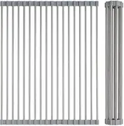 Rubruel Roll Up Dish Drying Rack, Foldable Stainless Steel Over Sink Drainer Mat, 43cm(L) x 35cm (W), Space-Saving Kitchen Counter Dish Drainers for Dishes, Fruits, Vegetables (Grey)