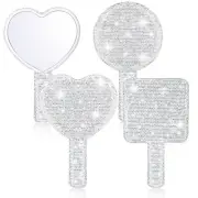 3 Pcs Rhinestone Hand Mirror Heart Shaped Bling Dazzling Hand Held Mirrors