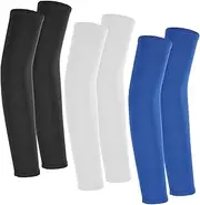 [Larrel] 3 Pairs Arm Sleeves for Men Women,UV Sun Protection Sleeves to Cover Arms for Women Men Compression Arm Sleeve for Outdoor Basketball Golf Football, black, white, blue, Length: 32cm