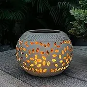 Solar Table Lantern Outdoor Waterproof- Dancing Flickering Flame Solar Powered LED Light，White Metal Desktop Decorative Lamp Auto On/Off Lighting Dusk to Dawn for Desk Patio Garden Pathway Yard