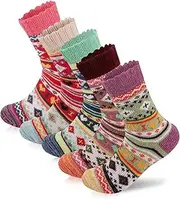 [welus] Wool Socks for Women Vintage Winter Socks Thick Warm Socks Knit Cabin Socks Soft Cozy Boot Socks Casual Crew Socks