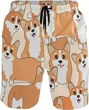 [GuoChe] Swim Trunks for Mens Cute Corgis Orange Dogs Quick Dry Beachwear Board Shorts Mens Swim Trunk Mesh Lining