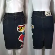 Vtg Dolce & Gabbana D&G Blue Denim Superman Embroidered Skirt XS