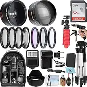[A-Cell] 58mm Accessory Bundle for Canon EOS Rebel T7, T6, T5, T3, T100, 4000D, 2000D, 3000D and More with 32GB SanDisk Memory Card, Wide Angle Lens, Telephoto Lens, Tripod, Backpack