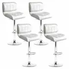 New Set of 4 Bar Stools PU Leather Chrome Kitchen Bar Stool Chairs Gas Lift Whit