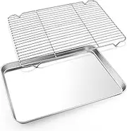 E-far Cookie Sheet with Rack Set, Half Sheet Baking Pan for Oven Cooking, 18”x13” Stainless Steel Rimmed Tray with Wire Cooling Rack for Roasting Broiling Bacon Meat Steak - Dishwasher Safe
