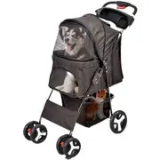 4 Wheels Pet Stroller Dog Cat Cage Puppy Pushchair Travel Walk Carrier Pram Black, Collapsible for Storage Travel Pet