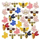 12 PCS Bulk Mini Alloy Bumblebee Enamel Charm Bee Honeycomb Pendant Jewelry DIY