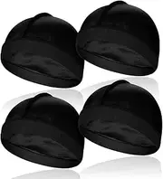 [Heywhose] 4 Pcs Elastic Silky Wave Cap, Satin Men Doo Rags Caps for 360, 540, 720 Waves, Great for Athletes, Hip-hop Lovers and so on, Balck, One Size