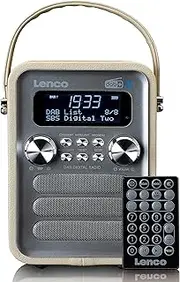 Lenco PDR-051 Portable DAB+ Retro Radio - PLL FM Radio with Bluetooth - Integrated Battery - 1800 mAh - Clock and Timer - 5 Watt RMS - Remote Control - Taupe