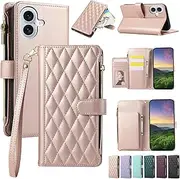 ELEPIK for iPhone 16 Plus Case, Adjustable Crossbody Wallet Case with Card Holder, Kickstand, Wristlet for Women Men, Durable PU Leather Magnetic Phone Case for iPhone 16 Plus, Pink