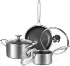 Stainless Steel Pots and Pans Set 6Pcs Nonstick Kitchen Cookware Sets Honeycomb