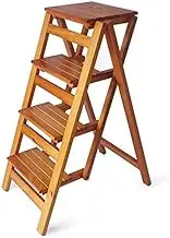 Wooden Stool Wood Step Stool Folding 4 Tread Stepstool Ladder Household Stair Portable Barstool Dining Chair for Home Garden Toolb