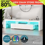 ALFORDSON Entertainment Unit 160cm TV Stand LED Light Storage Gloss White