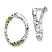 14k White Gold Peridot Oval Hoop Earrings