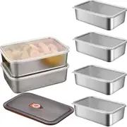 LeoLeoyy 6Pcs Stainless Steel Food Storage Containers with Lids, Outdoor Lunch Box Stainless Steel Bowl with Airtight Lids for Picnic Travel, Reusable & Stackable