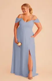 NWT Birdy Grey Devin Convertible Bridesmaid Dress Chiffon Dusty Blue Large