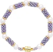 [AUDLFXDIY] Enchanting Purple Natural Pearl Bracelet Jewellery with European and American Style Glass Beads, Romantic Night YWMW Design, Large, Buddha beads crystal