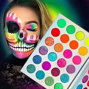 [Afflano] Neon Makeup Palette Eyeshadow, Glow in the Dark Neon Eyeshadow Palette Highly Pigmented, Neon Party UV Blacklight Eye Shadow Pallet, Red Orange Pink Pressed Glitter Eyes Makeup Palette