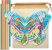 Sensory Activity Board ,Silicone Fidget Toy for Calming, Quiet Sensory Toys for Kids 3+ & Adults, Stress/Anxiety/ADHD & Autism Calming Toy , Includes Portable Travel Bag & 18 Strings（Butterfly）