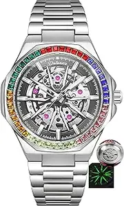 [DAXIAOYU] New Rainbow Diamond Bezels Watches Male Luxury Automatic Watch for Men Rapper Bracelet Skeleton Mechanical Wristwatch Waterproof Male Festive Gift