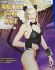 Vinyl Cat Set Black White Animal Fancy Dress Halloween Adult Costume Accessory