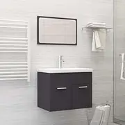 2-Piece Grey Bathroom Furniture Set - Modern Engineered Wood Sink Cabinet and Mirror - Compact and Functional Design