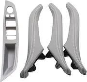 LHD Interior Car Door Handle with Leather Cover Assembly 4PCS Set,Compatible with BMW 5 Series F10 F11 520d 523i 525i 528i 530i 535i 540i(Model A Gray)