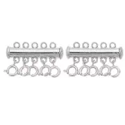 Layering Necklace Clasp 2Pcs 5 Strands Slide Magnetic Tube Lock Clasp, Silver