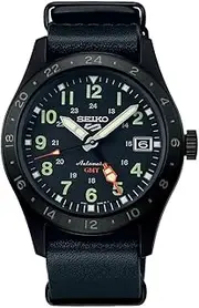 [SEIKO] Leather Men 5 Sports Field 'Deception' Mechanical GMT Ssk025K1 Analog Watch, Dial Color-Black, Band Color-Black, Black, Classic