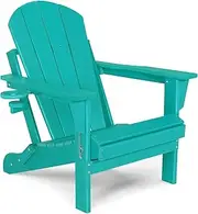 ABCPATIO Folding Plastic Adirondack Chair - Outdoor Weather Resistant Adirondack Chairs with Cup Holder, Stackable Seating for Patio, Porch, Deck, Pool, Garden, Backyard (Seat Width 21.6", Turquoise)