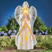 Solar Powered Lighted Intricately Detailed Angel Holding Star Garden Statue
