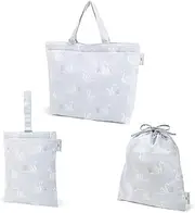 [COLORFUL CANDY STYLE] /Laura Ashley NJ503400 Kindergarten Entrance Series Gusseted Bag, Drawstring 3-Piece Set, Swans Lesson Bag, Shoe Case, Drawstring Bag, Large for School Entrance Preparation, Cute