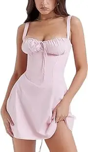 [Generic] Women Satin Mini Dress Sexy Strap Backless Dresses Mini Sparkle Party Dress Bodycon Corset Dress Clubwear