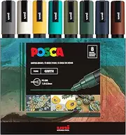 Posca Markers Color Tones Set, Acrylic Paint Pens with Reversible Tips for Coloring and Drawing on Any Surface, Non-Toxic Formula, Posca Markers Earth Tones for Rock Painting, Fabric, Glass, & more