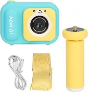 Kids Camera, 48MP Dual Lens 2.4inch IPS Screen 600mAh Battery Tripod Selfie Stick Timer Big Head Sticker Cute Case Lanyard Blue Mini Video Camera for 3 ‑ 12 Years Old