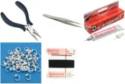 Bead Tip Kit - Pliers, Tweezers, Cement, 50 Bead Tips & Black Bead Cord #4