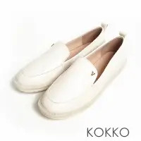 在飛比找Yahoo奇摩購物中心優惠-KOKKO極度舒適全真皮懶人彎折麻編休閒鞋白色
