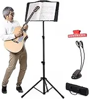 Heavy Duty Sheet Notes Holder with Bag & Light, Students Players Music Stands for Home/Stage/Studio, Detachable Metal Musical Accessories
