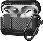 Airpods 3 Case Cover with Lock Lid for Women Men, Secure Lock Military Armor Rugged Case for Airpods 3rd Generation 2021 Front LED Visible Black