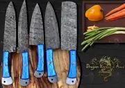 Ocean Blue Personalized Chef Knife Set Kitchen Knives Set Fixed Blade Knives Gif