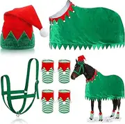 Paterr 7 Pcs Christmas Horse Accessory Xmas Santa Elf Horse Cape Halters Leg Wraps Hat Set Christmas Horse Tack for Xmas Horse Costume Accessories