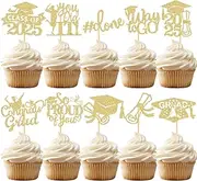 60 Pcs Graduation Cupcake Toppers,Glitter Class of 2025 Cupcake Toppers Grad Cap Cake Toppers Picks Graduation Party Decorations 2025 Graduation Party Supplies,Gold