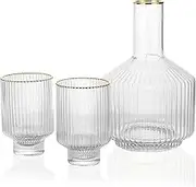 G Bedside Water Carafe Glass 1 Pitcher 2 Cups Set for Night time Water Decanter Carafe 59 oz Tumbler 12.5 oz Night-Stand Table Bedroom Handy jug Crystal Clear Vintage Home Office Desk