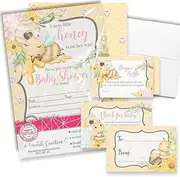 Baby Shower Invites for Girls – Honey Bee Baby Shower Invitation Bundle with Diaper Raffle Tickets, Book Request Cards & Envelopes. Set of 20 5X7 A New Little Honey Is On Her Way Invitation Kit Sets